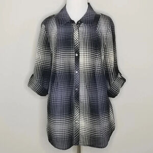 Joie Blue and Cream Kylar Plaid Button Down Top L